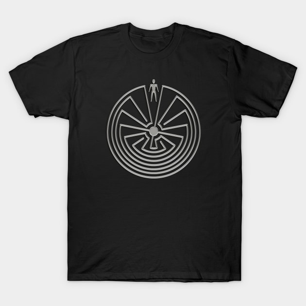 MAN IN THE MAZE - metal SILVER style Symbol T-Shirt by EDDArt